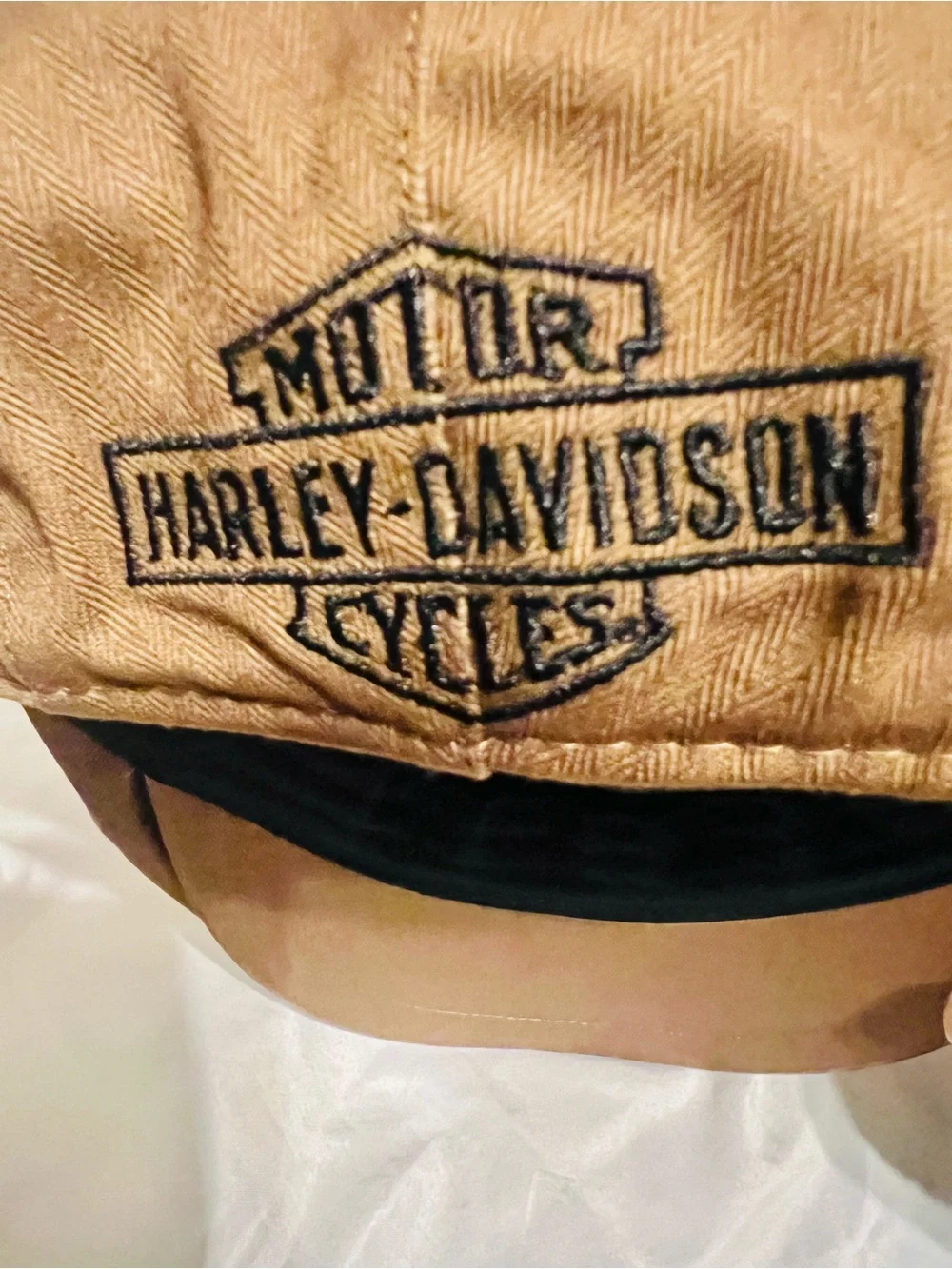 Rare Harley-Davidson VTG Brown  flat Cap with Black Embroidered Logo size L